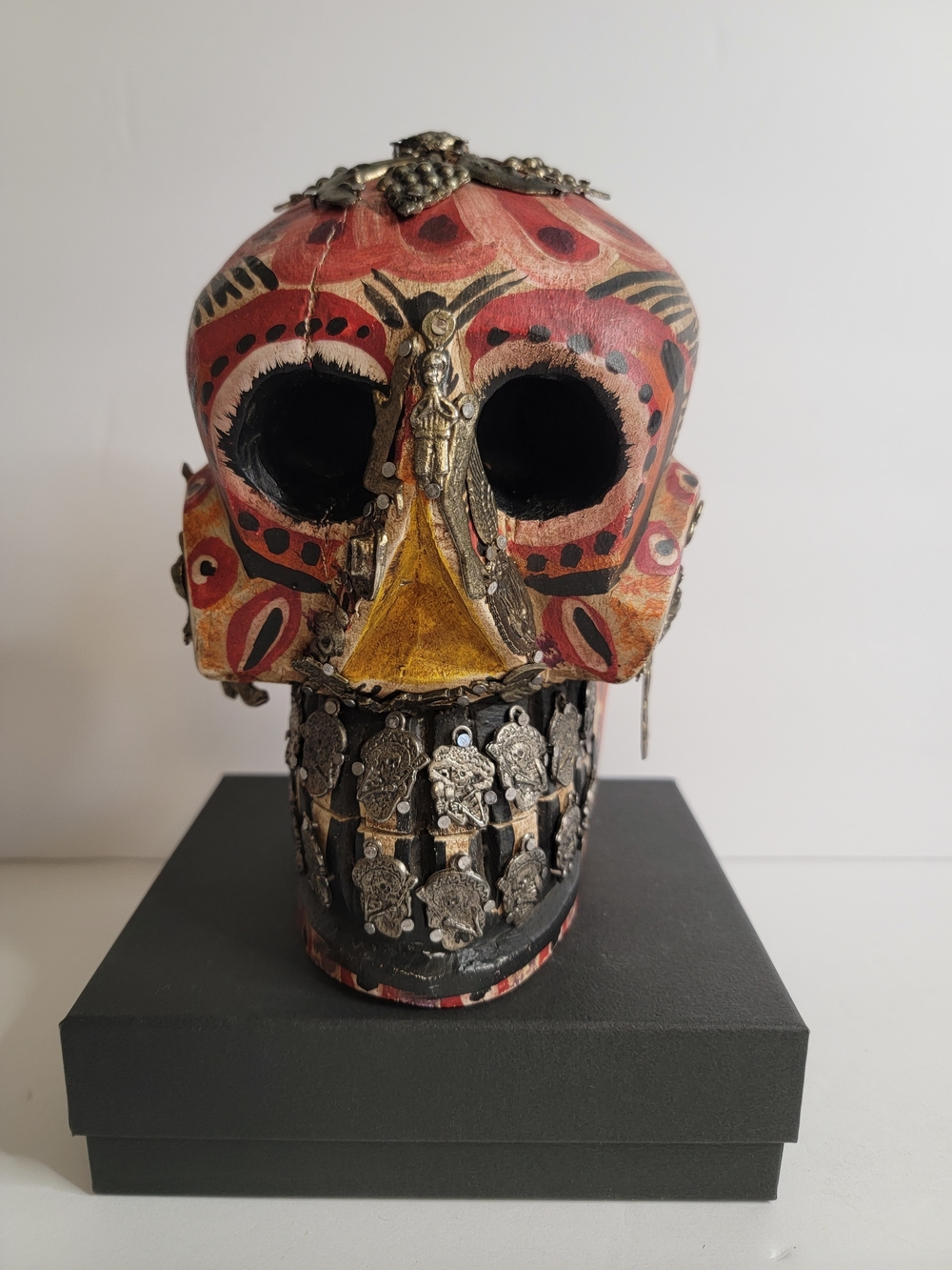 Red and Gold Decorative Skull Accent for Home Accents Decor